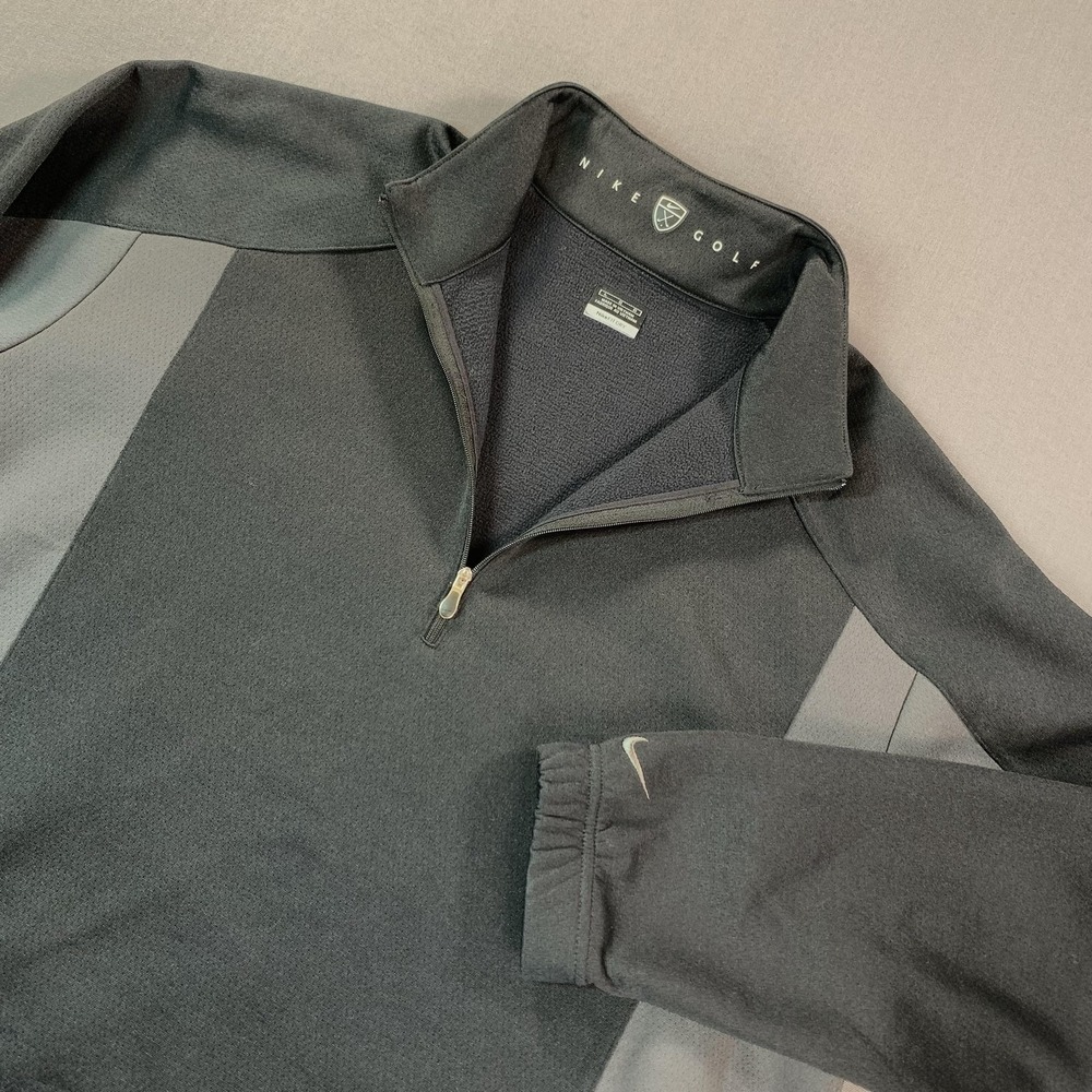 Nike Golf Sweatshirt Men LG Black & Gray Fit Dry 1/4 Zip Fleece Pullover Athlete